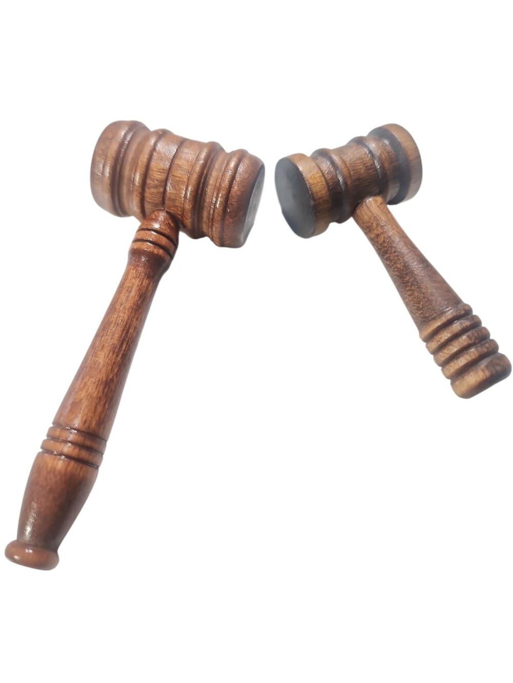 Lot Of 2 Small Vintage Wooden Judge Gavels Brown Hardwood Mallet Collection.